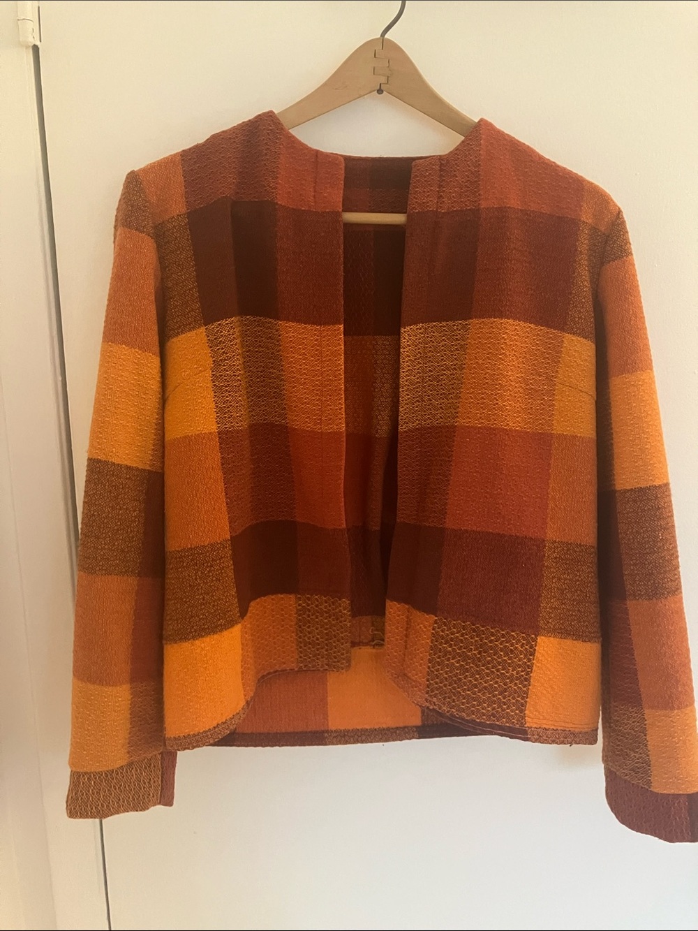 Handmade Plaid Collarless Jacket